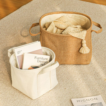 Rustic Time Storage Thickened Cotton and Linen Storage Basket for Clothes, Jute Multifunctional Laundry Basket, Fabric Organizer