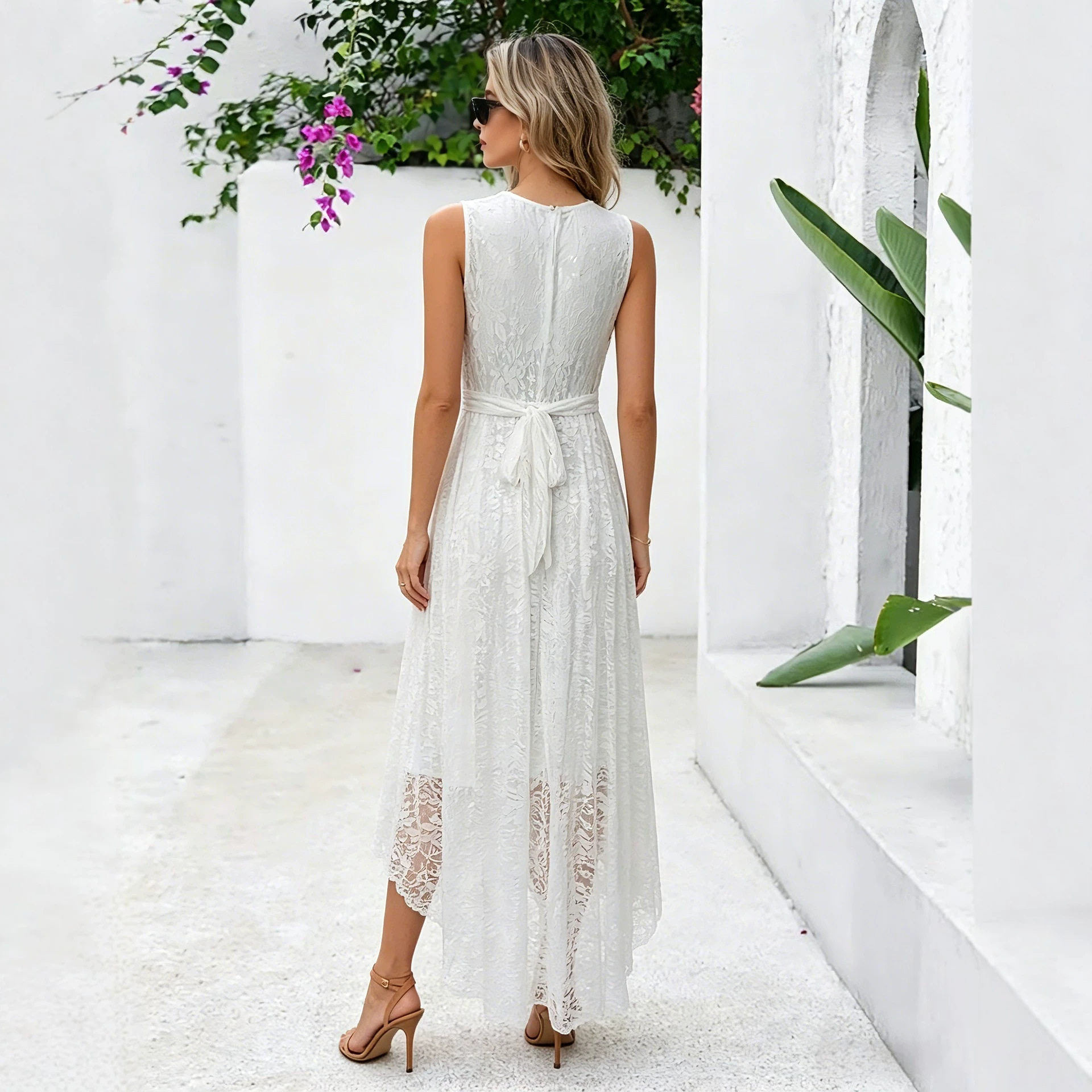 Plus Size Lace Panel High Low Dress Elegant Sexy Design for Parties Available in Various Colors Wholesale Supply