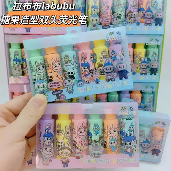 Labubu Capibara Candy-Shaped Double-Ended Highlighter Pens, Set of 6, High-Quality Colorful Kuromi Highlighters