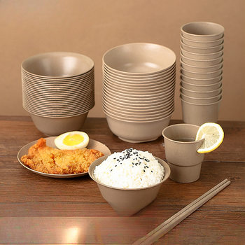 Disposable Tableware Set Camping Style Outdoor Barbecue Bowls, Chopsticks, Dishes, Cups Combination Hotel Four-Piece Set Rice Husk Picnic
