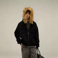 Cross-Border Direct Sales American Retro Fur Collar Couple Hooded Zipper Cardigan Sweatshirt Oversize Design Niche Jacket