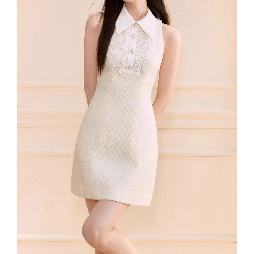 Đầm maxi nữ thắt eo ren không tay cổ polo A-line — Xăng-đan