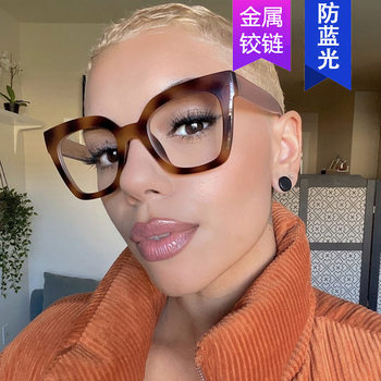 Kedun European and American Style Color-Blocked Cat-Eye Simple Plain Glasses with Blue Light Protection 2024 New Model Personalized Eyeglass Frames Versatile for Natural Look