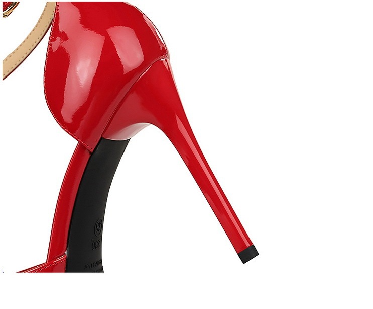 Sandal cao gót nữ mũi nhọn quai ngang da bóng gót nhọn phong cách Âu Mỹ — Màu đen, Màu đỏ, Màu nude