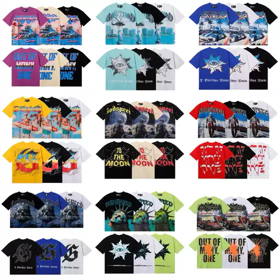 Summer New Style Godspeed American High Street Fashion Brand Skull Rock Letter Print Short-Sleeved T-Shirt for Men Pure Cotton