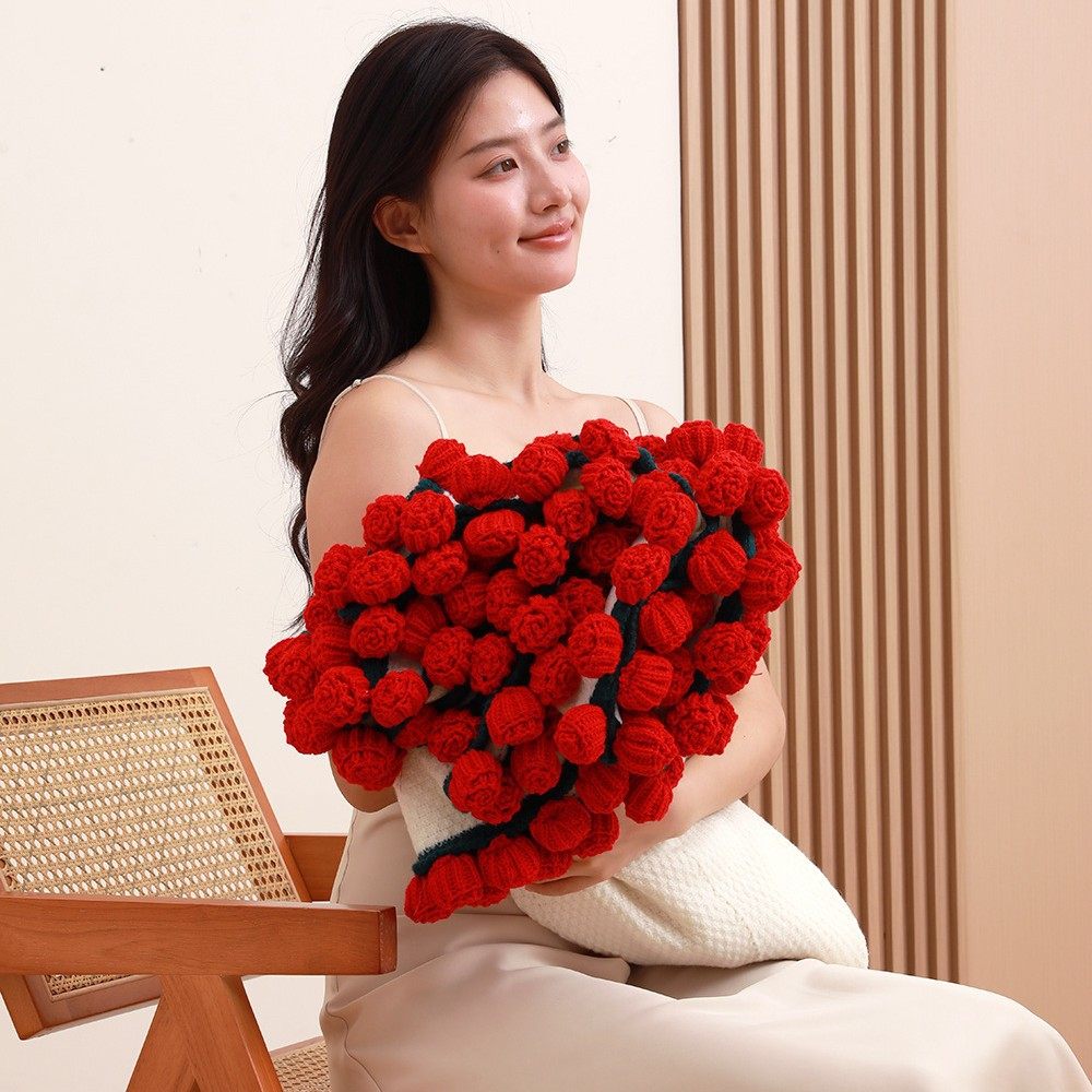 Rose Bouquet Blanket Wool Finished Bouquet Wool Ball Crocheted Flower Blanket Flower Crochet Finished Blanket