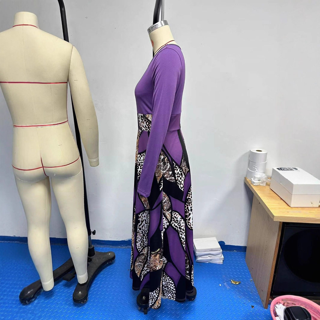 Casual Long Sleeve Maxi Dress 200g Fabric Floral Print Round Neck Perfect for Everyday Wear Wholesale Available