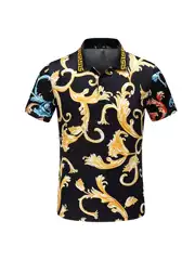 Lapel Short-sleeved Men's Summer New Business Casual T-shirt Men's Plaid Fashion Cotton plus size All-match Base Shirt in stock
