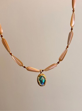 小众秋冬串珠中古项链vintage复古彩色珠子级感锁骨链简约颈链