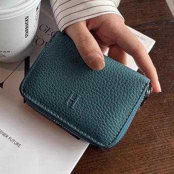 Genuine Leather Card Bag Card Cover Layer Cowhide Texture Niche Design Coin Purse Fashionable Elegant and Convenient Zipper Coin Bag