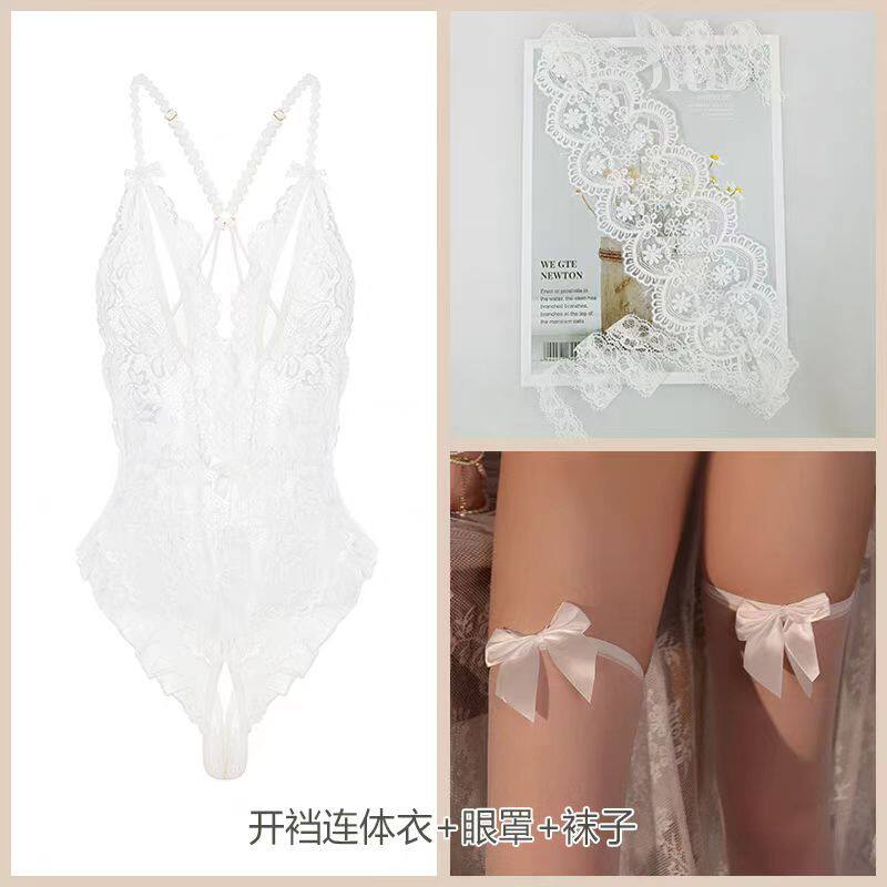 浪漫紫-情趣内衣性感蕾丝镂空连体衣女开裆激情免脱套装睡衣诱惑