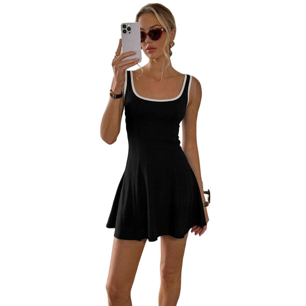 Sporty A Line Tennis Dress Sleeveless U Neck Color Block Slim Fit Summer Casual Wear Wholesale Available