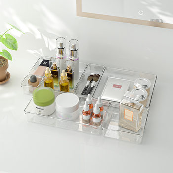 Plastic 25-Piece Set of Divided Stationery Transparent Desktop Compartment Organizer Miscellaneous Organizer Drawer Cosmetics Storage Box