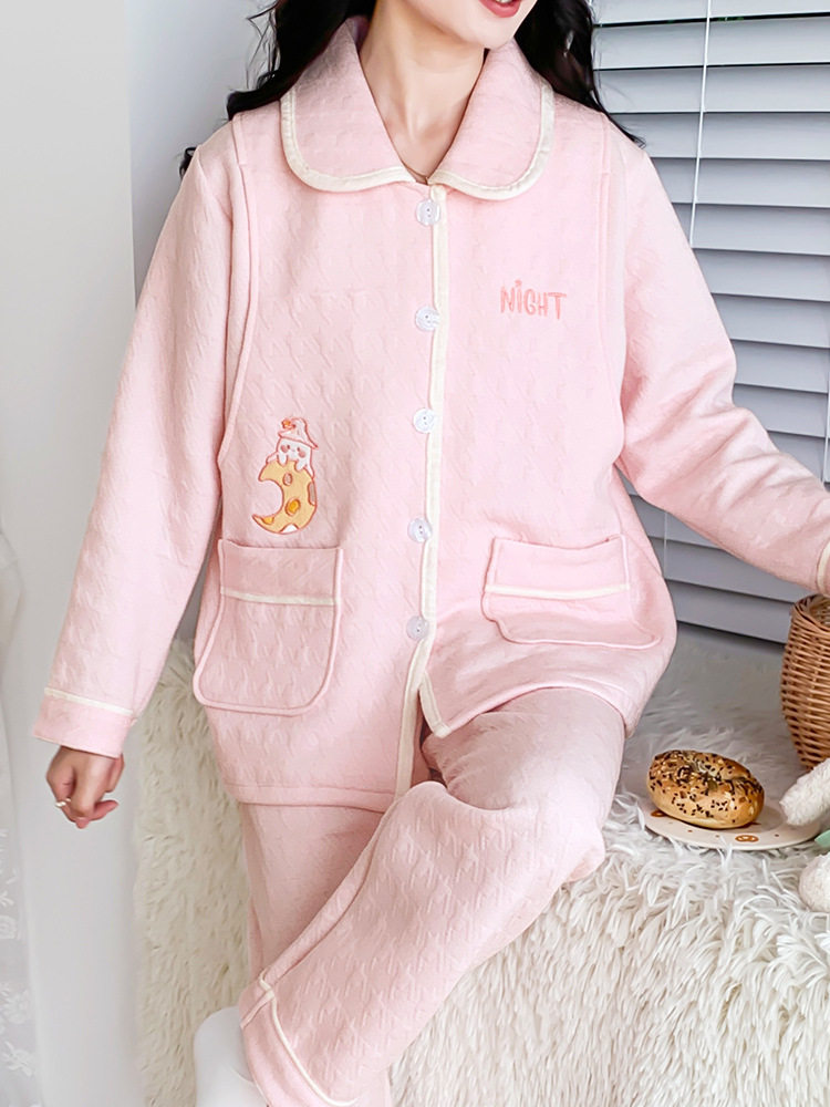 Air Cotton Pregnant Women's Pajamas Spring and Autumn Postpartum Winter Pregnant Women's Home Service Full Stage Women's Sandwich Thickened Home Service suit