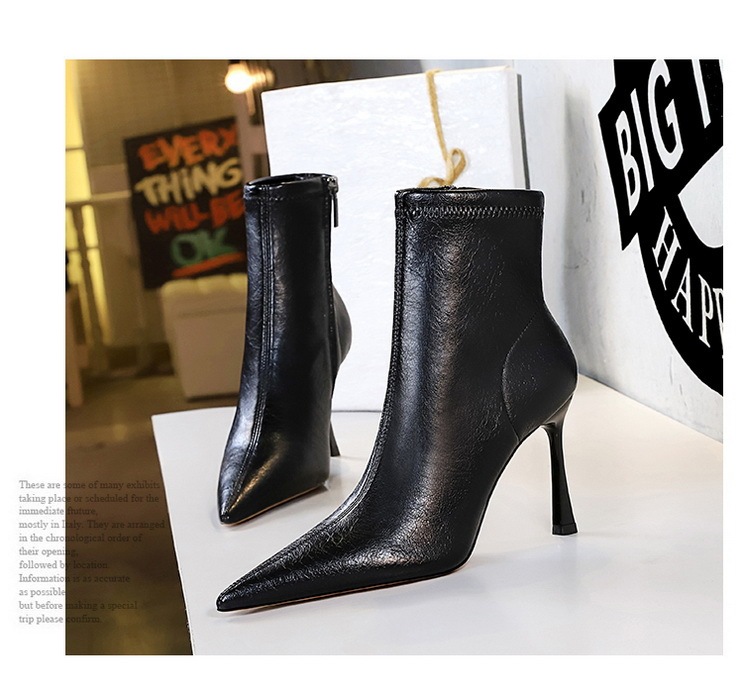 Boot nữ cổ thấp mũi nhọn gót siêu cao khóa kéo bên phong cách Âu Mỹ — Đen lót một lớp, Màu be trắng lót nhung, Màu đen lót nhung, Trắng be một lớp lót trong
