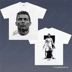European Size Cotton Cristiano Ronaldo Portrait Print Pattern Short Sleeve