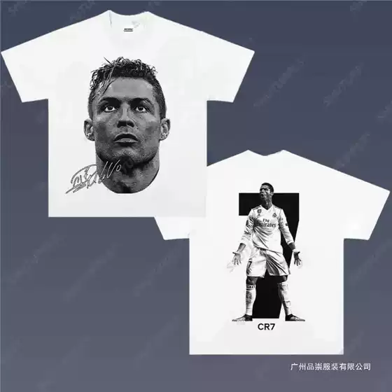 European Size Cotton Cristiano Ronaldo Portrait Print Pattern Short Sleeve