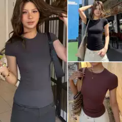 Skim* Round Neck Base T-Shirt for Women, Slim Fit, Comfortable and Breathable Short-Sleeved Top, Base Shirt for Early Spring, Cross-Border Foreign Trade