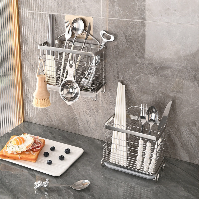 Stainless steel chopsticks storage box kitchen chopsticks cage wall-mounted chopsticks cage household knife spoon chopsticks holder