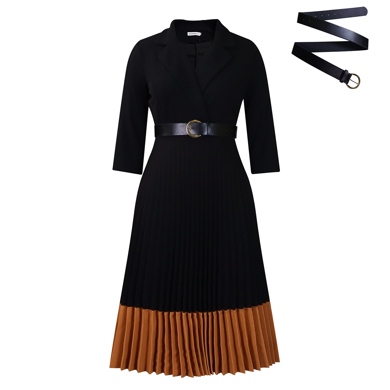 Elegant Color Block African Dress Spring Fashion Suit Collar High Waist Pleated Design Perfect for Office Wear