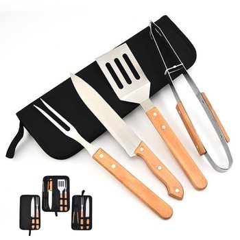 Wooden Handle Barbecue Tools Outdoor Camping Home Grilling Utensils Fork Spatula Tongs Barbecue Set Combination Tools
