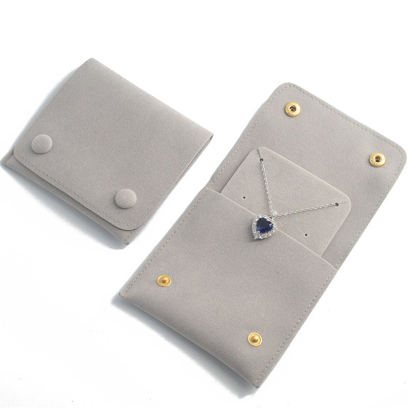 New Velvet Super Quality Double Snap Plus Inner Card Board Jewelry Cloth Bag Earrings Necklace Pendant Khaki