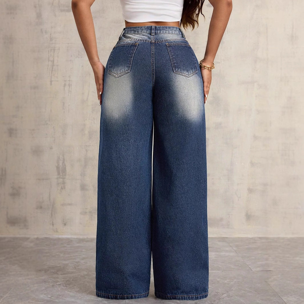 Vintage Embroidered Wide Leg Jeans Loose Fit Casual Style Womens Fashion Wholesale Available