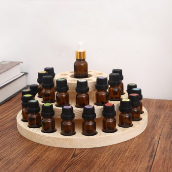38-Slot Essential Oil Display Rack, 360-Degree Rotating Three-Layer Solid Wood Bottle Organizer, Desktop Storage Display Tray, Doterra