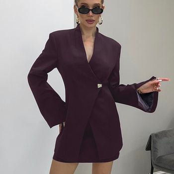 Hot-Selling New V-Neck Long-Sleeve Waist-Cinching Blazer and Skirt Two-Piece Set for Women, Commuter Style Fashion Suit