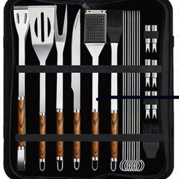 Manufacturer Customized Barbecue Tool Bag Set, 21-Piece Set with Wood Grain Handle, Grill Tool Combination Set, Portable Bbq