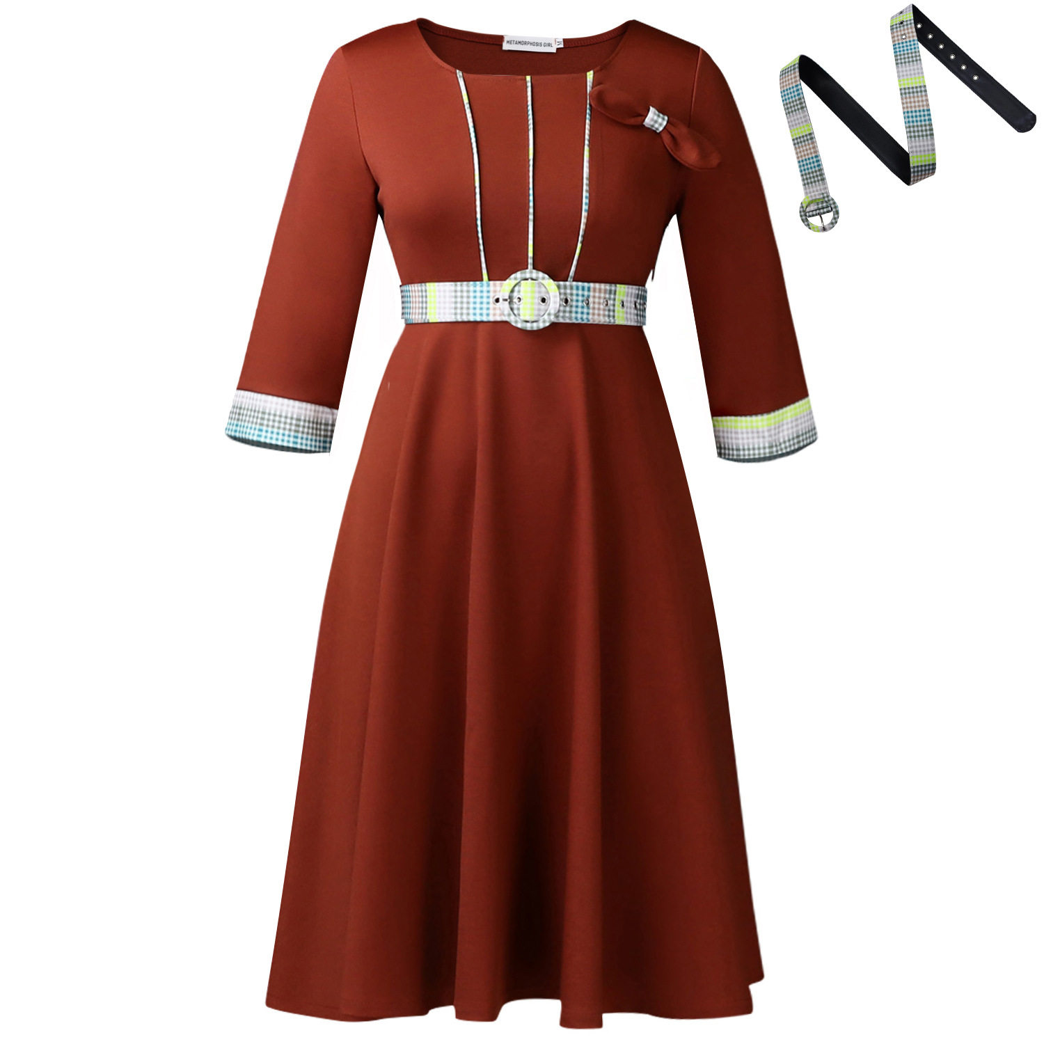 Elegant Womens African Dress Round Neck Color Block Design Fashionable Style Perfect for Parties and Events