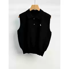 Rl Ralph Lauren Logo Vest Knitted Sleeveless American-Style Knitwear Short Embroidered Polo Collar for Women