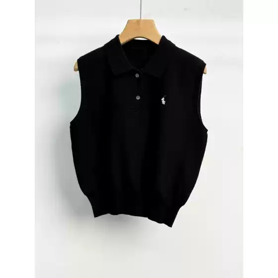 Rl Ralph Lauren Logo Vest Knitted Sleeveless American-Style Knitwear Short Embroidered Polo Collar for Women