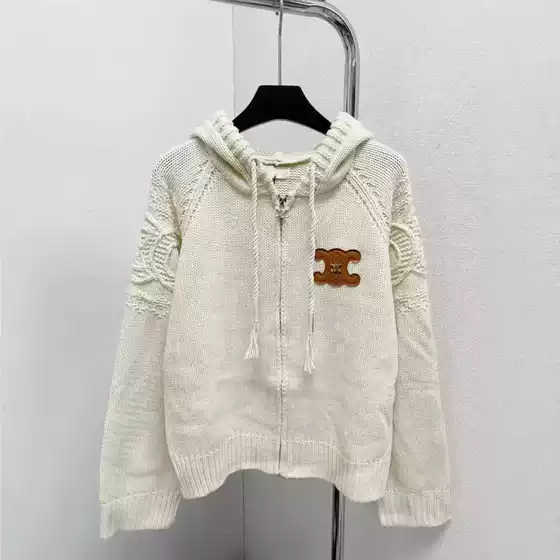 Arc de Triomphe Crochet Hooded Knitwear Sweater Women's Autumn and Winter Design Gentle Lazy Wind Braided Cardigan Jacket
