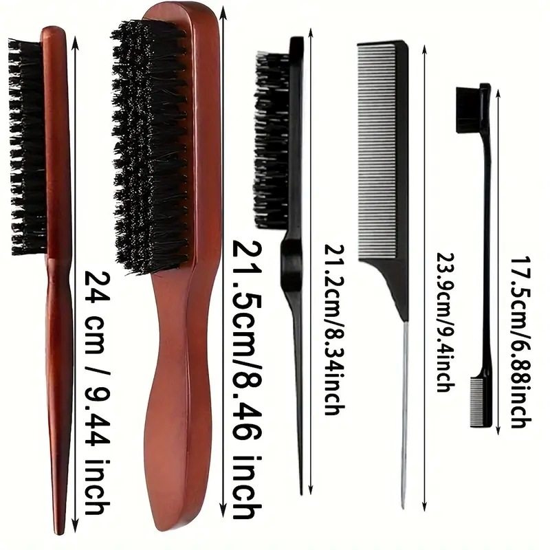 Beard Brush Oil Head Brush Three Rings of Combing Barber Broken Hair Cleaning Neck Sweeping Solid Wood Pig Mane Hair Comb Men's Beard