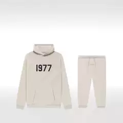 New Autumn and Winter Men's Casual Sports Suit, Minimalist Style "1977" Digital Print Hooded Sweatshirt, Two Pieces