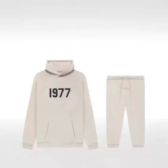 New Autumn and Winter Men's Casual Sports Suit, Minimalist Style "1977" Digital Print Hooded Sweatshirt, Two Pieces