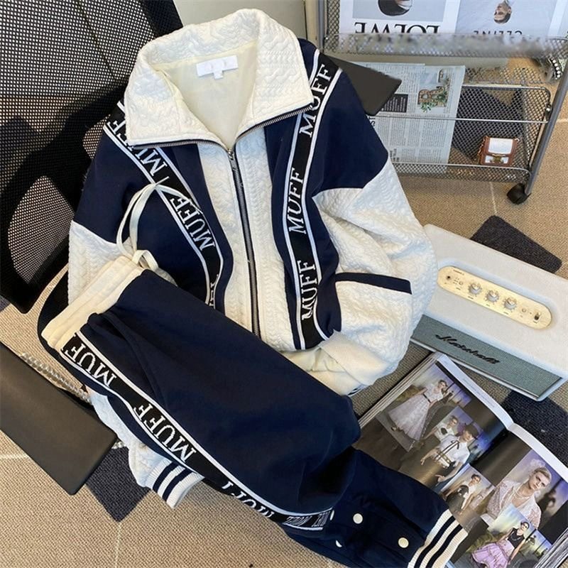 plus size Women's Casual Sports suit Autumn New Loose Western Style Sweatshirt Coat Fragrant European Two-piece Set