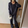 2025 New Autumn and Winter Fashion Suit Hooded Knitwear Slimming Look Wide-Leg Pants Knitted Suit Women's Two-Piece Set
