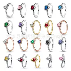 Pandora S925 Silver Plated Noble Heart Red Love Pink Gold Plated Ring Evil Queen Ring