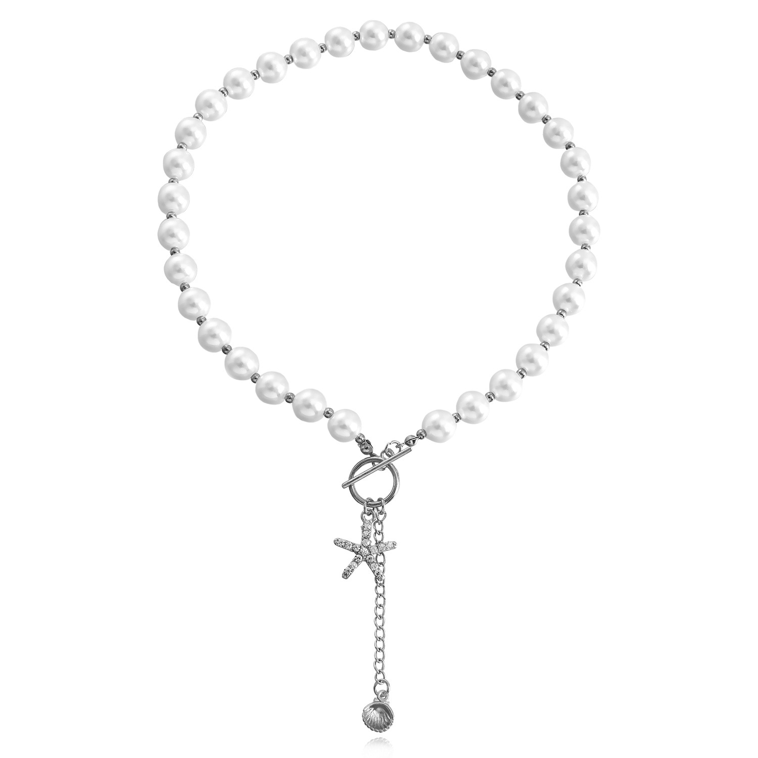 欧美跨境饰品 朋克锁骨链小众设计贝母项链女 潮流合金毛衣链项饰