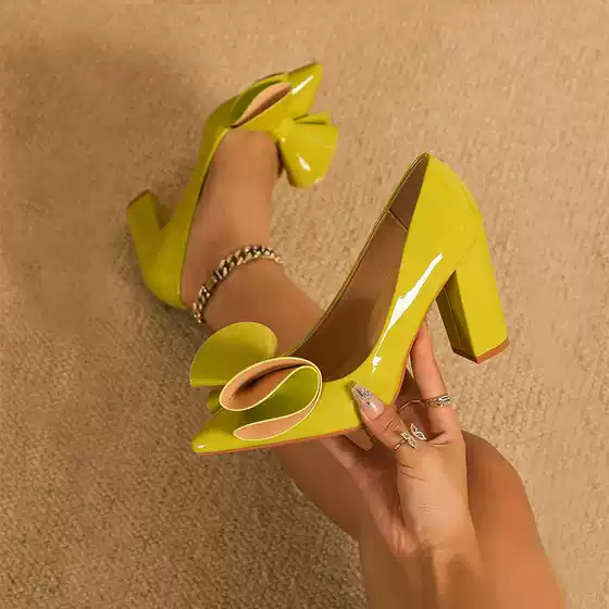 Fashion Pointed Patent Leather Saint Rose Blue Heterosexual Black Women High Heels European Station Cross-border Hot Sexy Banquet Shoes