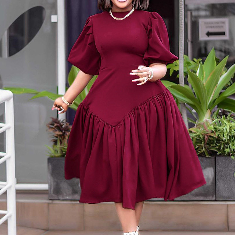 Plus Size Fashion Dress Ruffled Design Puff Sleeves Trendy Style Suitable for Casual Occasions Wholesale Available