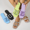 Cross-Border Trade Chaozhou Summer European and American Style Beach Rhinestone Square Buckle Square Toe Women's Flat Sandals Slippers Comfortable Flat Sole