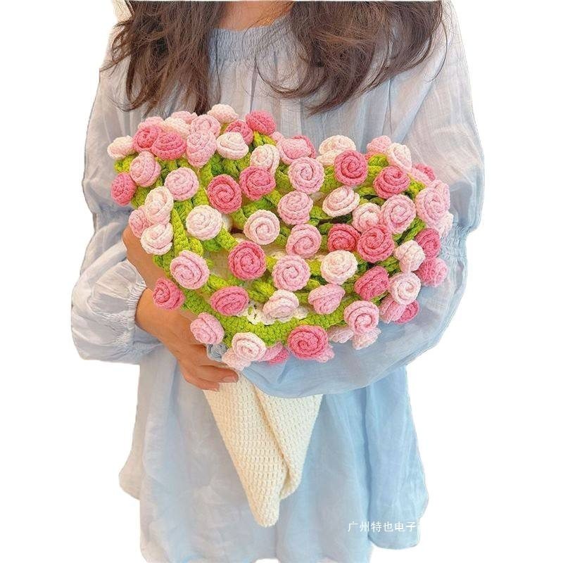 Hand-Knitted Rose Bouquet Blanket Material Package Wool Ball Crocheted Flower Wool Ball Crocheted for Friends