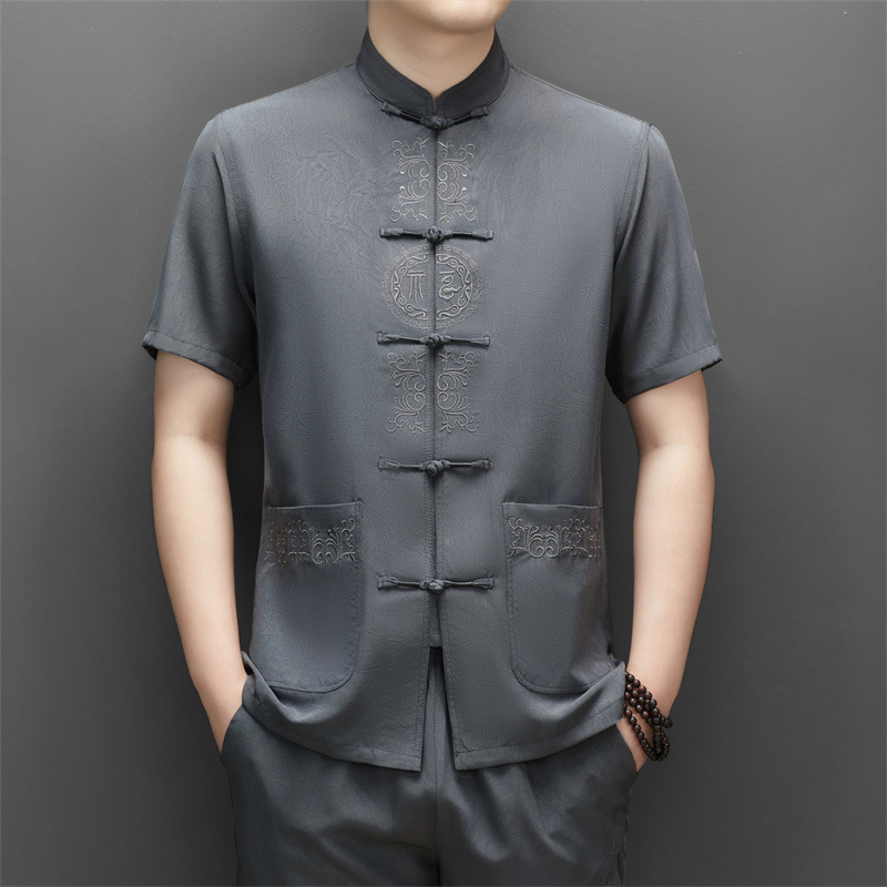 Áo Sơ Mi Nam Ngắn Tay Hàng Mùa Hè Trung Niên Phục Cổ Cổ Điển