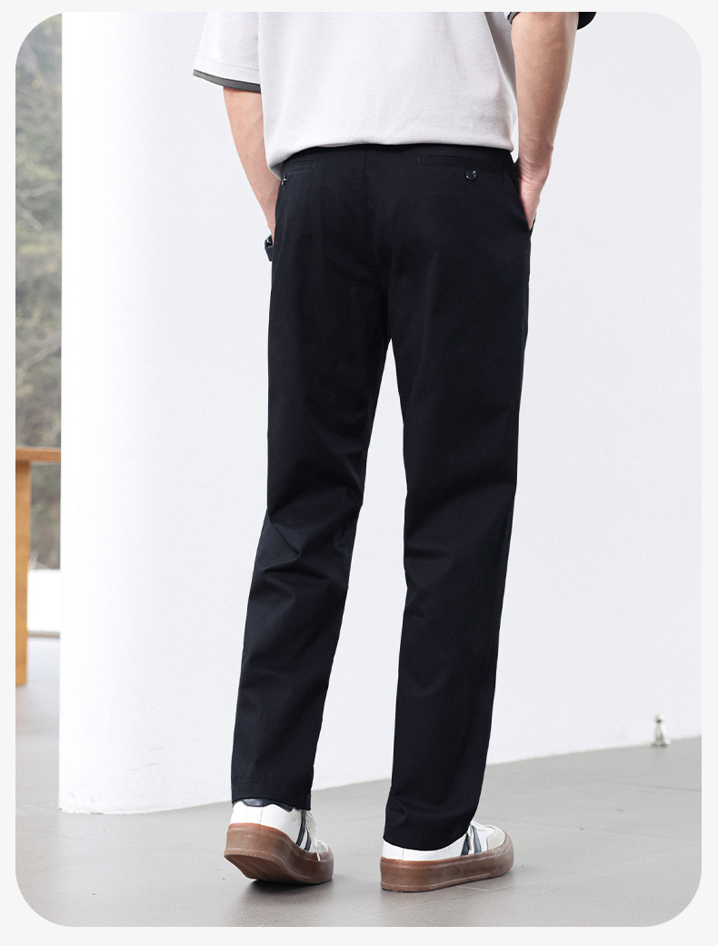 Quần dài nam ống đứng co giãn, lưng vừa, vải cotton Lyocell thoáng mát — màu đen, Màu trắng, màu xám, Màu kaki