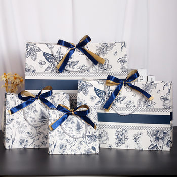 in stock Gift Bag Color Paper Bag Light Luxury Packaging Bag with Ribbon Holiday Gifts Gift Bag Garment Tote Bag