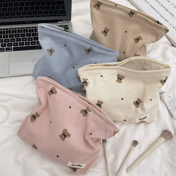 49192 Copyright Autumn and Winter New Cute Bear Corduroy Cosmetic Bag Portable Clutch Bag Storage Bag