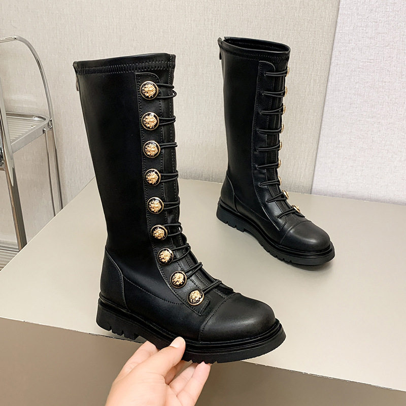 Girls' Shoes Children's Long Boots 2025 Spring and Autumn New Big Children's Catwalk Martin Boots Single Boots Girls' High Leather Boots